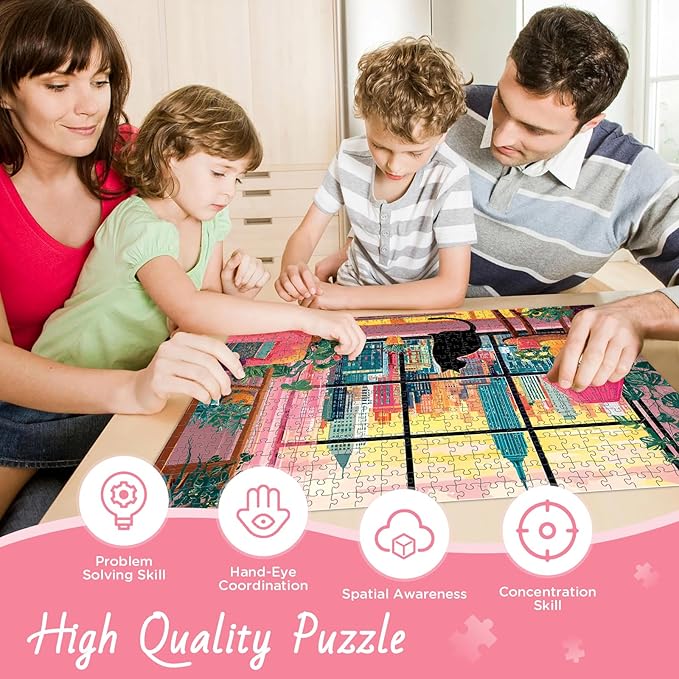 500 Pieces Jigsaw Puzzles for Adults, Black Cat in City Jigsaw Puzzle for Adults Elders Seniors, Colorful Art Jigsaw Puzzle, Interlock Letter on Back, Home Decor Birthday Party Gift Toys 20.5 x 15 in