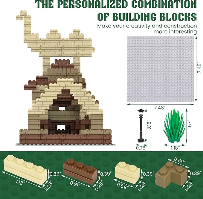 Masonry Profile Building Bricks Set, Building Pieces Includes Medium Building Brick Parts、Base Plate、Tall Streetlamp and Prickly Bushes Compatible with Major Brands Classic
