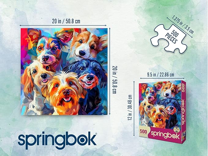 Springbok Puppy Rainbow 500 Piece Jigsaw Puzzle for Adults and Family - Colorful Dogs - Unique Cut Pieces - Made in USA