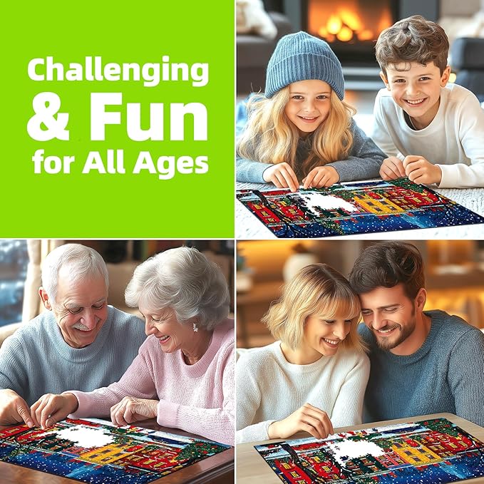 Christmas Street 1000 Piece Puzzle for Adults, Fun Puzzles for Adults 1000 Pieces with HD Print & Poster, 27.5 * 19.7 in Dust Free, for Gifts Halloween Christmas Family Games Lovers