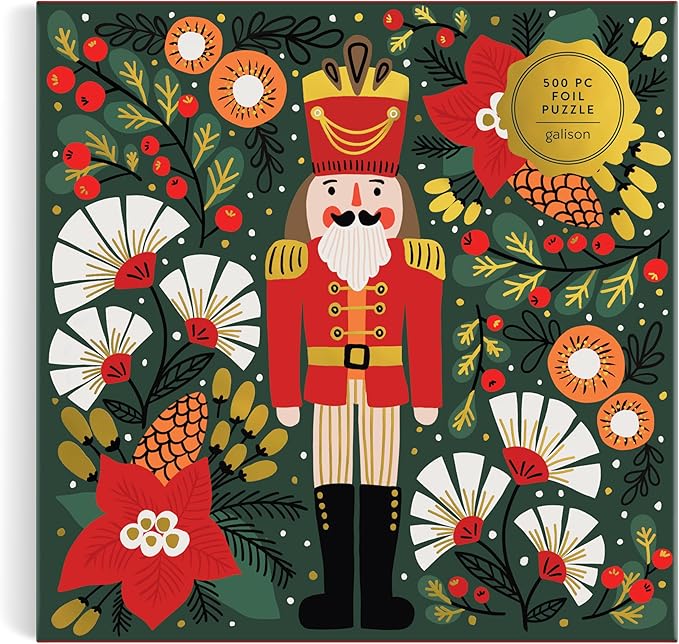 Galison Merry Nutcracker – 500 Piece Foil Jigsaw Puzzle Featuring Charming Artwork of The Famous Wooden Christmas Toy Soldier