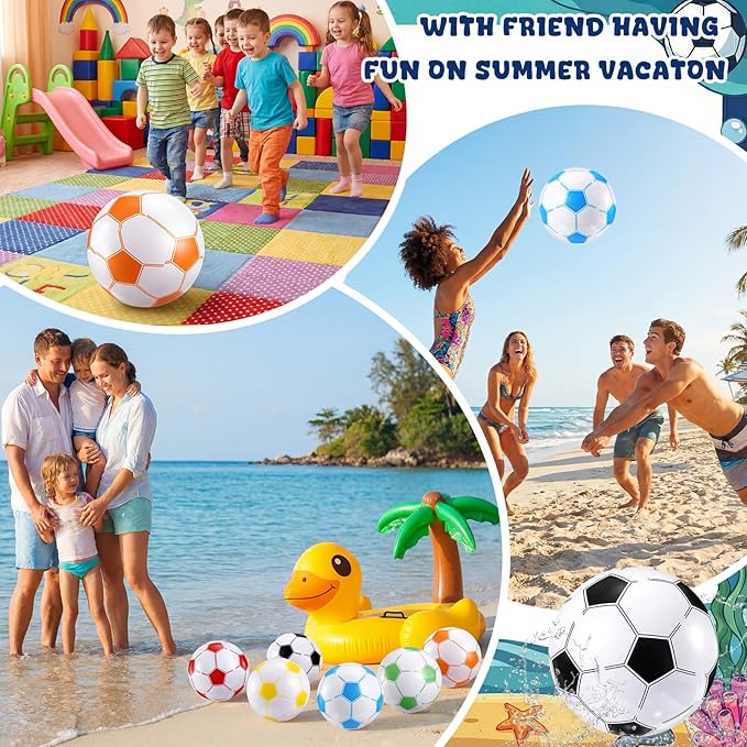Sosation 8 Pcs Inflatable Sports Balls 16 Inch Inflatable Beach Ball Blow up Sports Party Decorations Swimming Pool Summer Pool Toys for Indoor Outdoor Beach (Multicolor Soccer Ball)