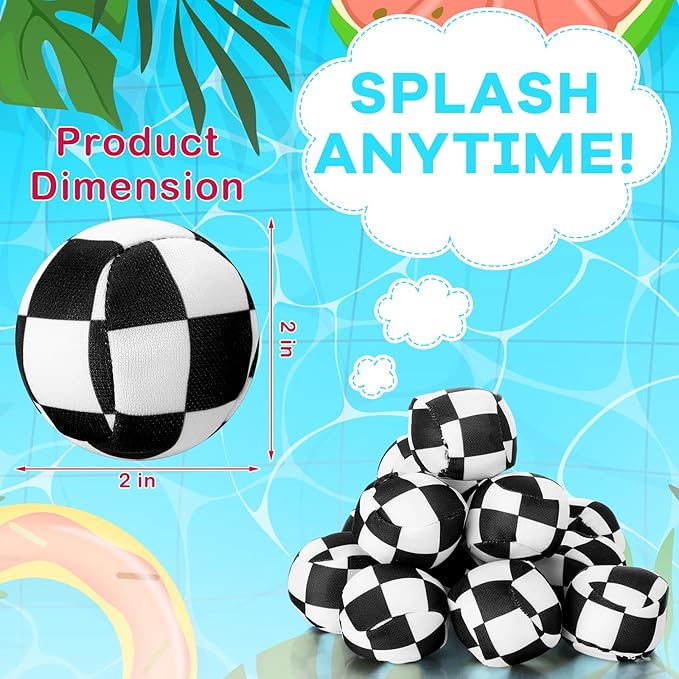 24 Pack Race Car Party Favors Reusable Water Balls Bomb for Pool, 2 Inch Water Balls Bulk Black and White Plaid Absorbent Pool Toys for Kids Beach Racing Car Party Supplies