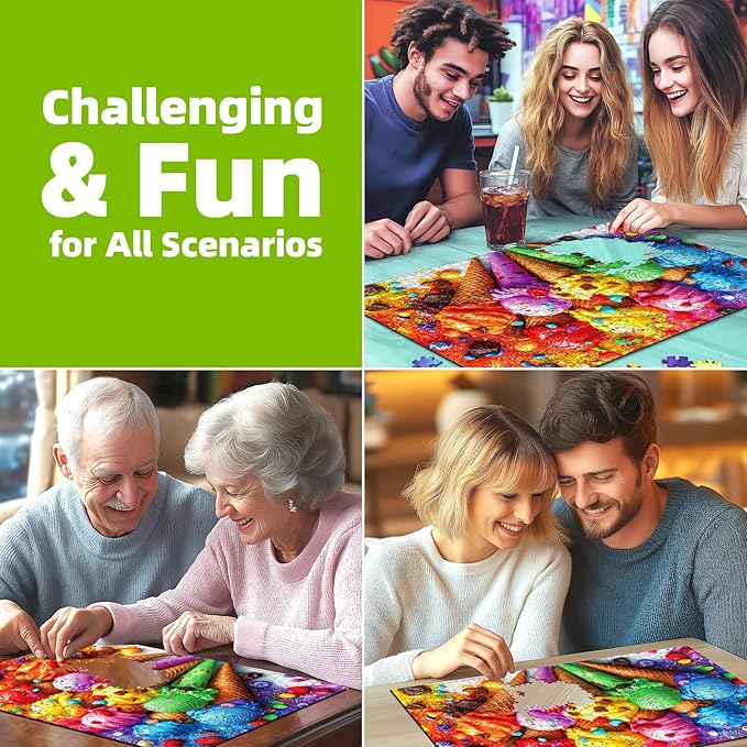 1000 Piece Puzzle for Adults, Ice Cream and Candy Jigsaw Puzzles, Funny Home Decor Puzzle, Perfectly Fitting Pieces, Birthday Party Gift for Adults Seniors 27.5" x 19.7"