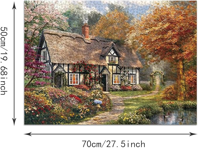 Puzzle for Adults 1000 Pieces, Thatched Cottage Puzzle, Challening Impossible Difficult Hard Fun 1000 Pieces Jigsaw Puzzles for Adults Family with Letters on Back