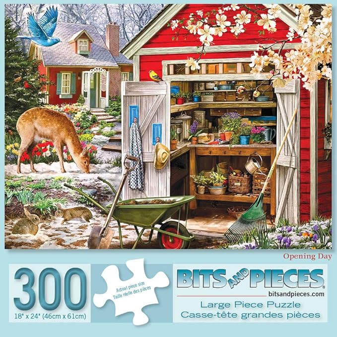 Bits and Pieces - Value Set of Three (3) - 300 Piece Jigsaw Puzzles for Adults - Spring Collection Large Piece Jigsaws by Artist Larry Jones - 18” x 24”