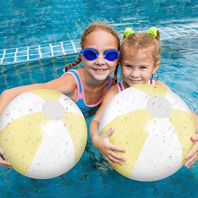 5 Pcs Inflatable Beach Balls 24 & 16 Inch Pastel PVC Large Beach Balls Bulk Blow up Pool Water Game Toy for Kid Adult Birthday Luau Summer Pool Party Favors Decorations(Yellow)