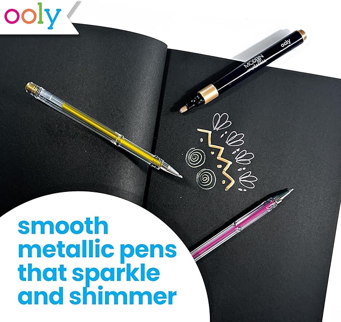 Ooly 13 PC Metallic Drawing Kit Includes 6 Metallic Markers, 6 Metallic Gel Pens and 40 Sheets of Black & White Paper, 20 for Each Color