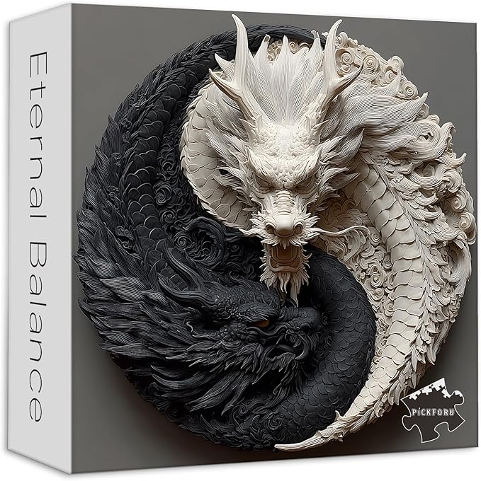 PICKFORU Yin Yang Dragon Puzzles for Adults 1000 Pieces, Nature Balance Jigsaw Puzzles 1000 Pieces, Difficult Challenging Art Puzzle as Wall Decor