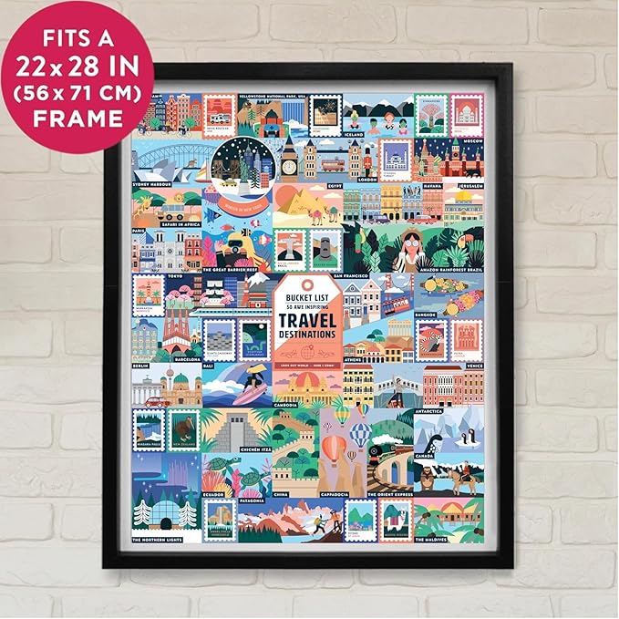 Ridley's: 50 Awe-Inspiring Travel Destinations Bucket List 1000-Piece Puzzle - Unique Art Style for Travel Lovers - Room Décor After Completion
