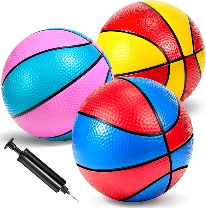 Hymaz 3 Pack Mini Basketballs Set 7 Inch - Size 3 Basketball with Pump for Kids, Swimming Water Pool Sports Toys Bouncy Basket Balls for Basketball Hoops Arcade Games Indoor Outdoor Play