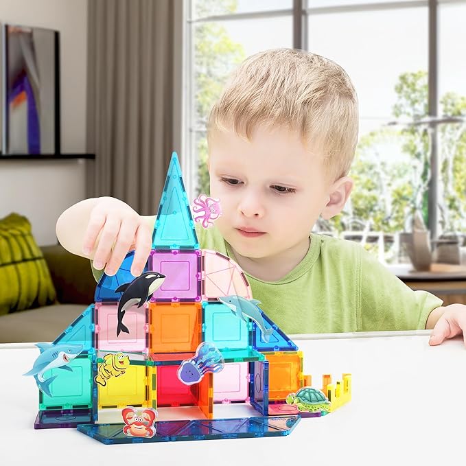 PicassoTiles Magnet Tile Building Blocks 8 Marine Animal Action Figures Compatible Magnetic Accessory Playset Tiles Kids Toys STEM Educational Learning Preschool Toddler Girls Boys Age 3+ PTA25