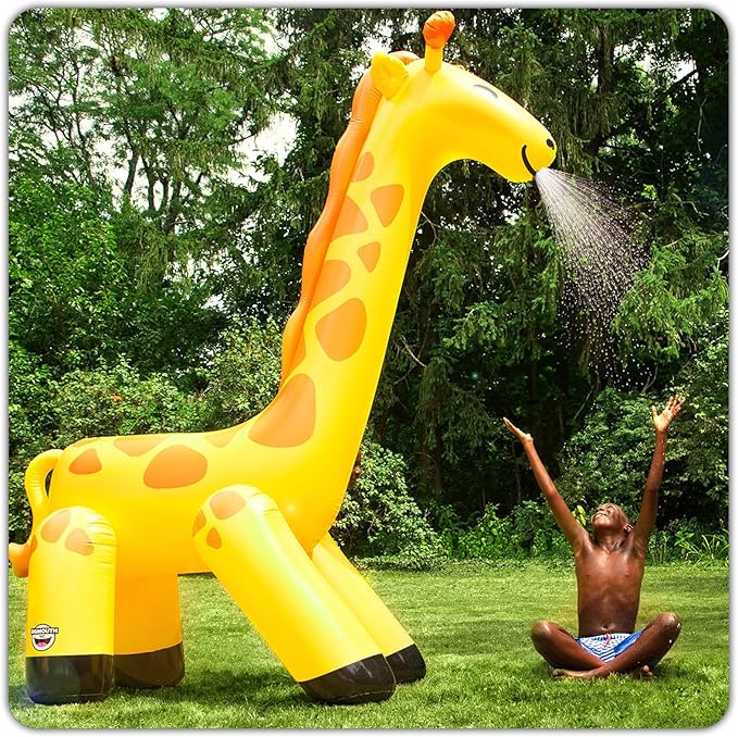 Giant Giraffe Inflatable Sprinkler for Kids, Backyard Water Toy with Simple Inflate/Deflate, Fun Summer Activities