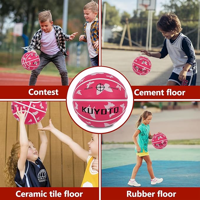 KUYOTQ Kids Youth Adult Size 3/4/5/6/7 (22/25.5/27.5/28.5/29.5") Basketball Premium Rubber or Faux Leather Basketball Indoor Outdoor Basketball for Boys Girls Womens Mens Basketball Gifts (Deflated)