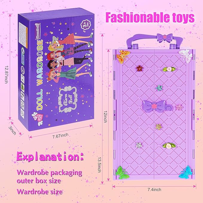 iBayda 91pcs 11.5 Inch Girl Doll with Clothes, Accessories and Closet - Princess Gowns, Fashion Dresses, Outfits, Swimsuits, Shoes, Hangers - Dress Up Toys for Girls, Kids, Toddlers (Doll Included)