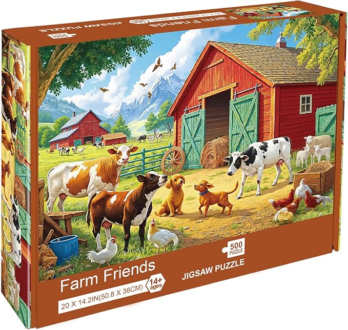 Sutinban Spring Farm Animal Jigsaw Puzzles for Adults 500 Pieces, Challenging Country Life Cows, Dogs, Chickens Puzzles for Adults Seniors, Family Game Decor Birthday Gift