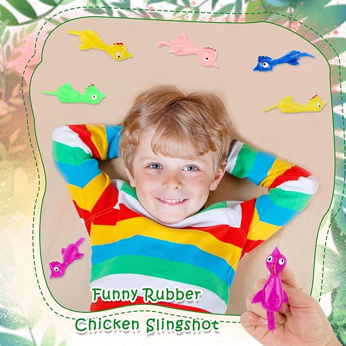 210 Pcs Slingshot Chicken Finger Toys Mini Screaming Chicken Slingshot Rubber Chicken Catapult for Kids Stretch and Relax Game Christmas Easter New Year Goodie Bag Stuffers, 6 Colors