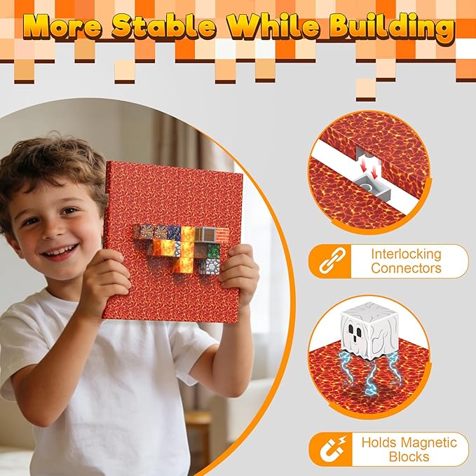 4PCS Magnetic Blocks Base Plates for Kids, 4" x 4" Strong Grip Magnetic Tiles Base Fits Most Magnetic Blocks & Cubes, STEM Building Toy Birthday Gifts for Boys Girls Ages 3+ (Lava)