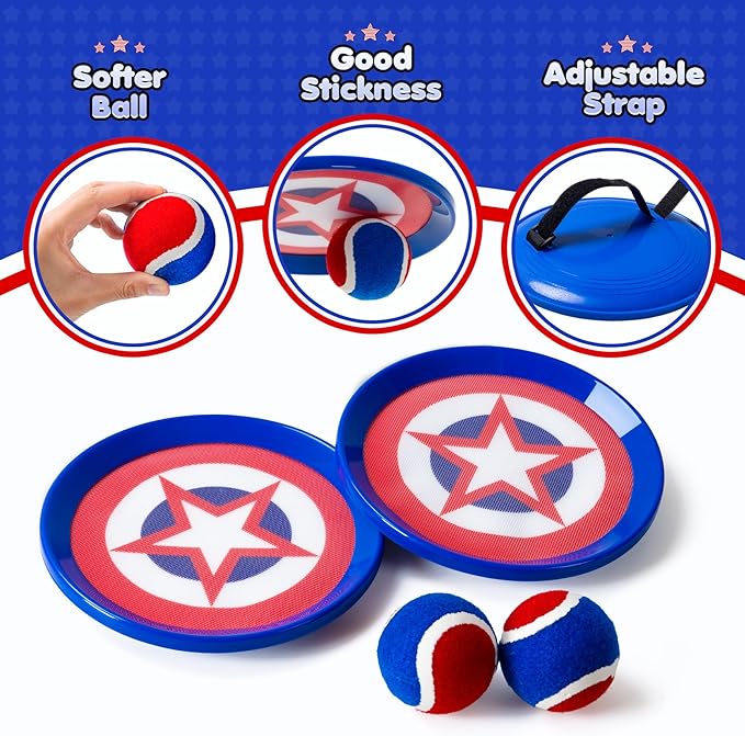 PlayZap Toss and Catch Ball Set - Easter Basket Stuffers for Toddlers Kids Boys Girls 2-4 5-7 8-13+ Yrs - Baseball Glove Toy Indoor Outdoor Yard Game & Beach/Pool Toy Set 2 Pack