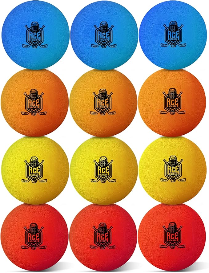 ACE HOCKEY Mini Hockey Balls - 12 Soft Foam Balls for Knee and Floor Hockey - 2" Indoor Mini Hockey Balls