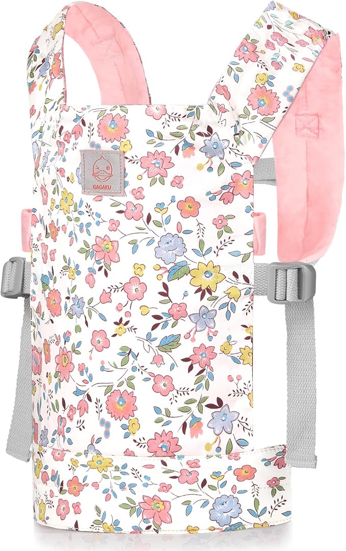 GAGAKU Baby Doll Carrier for Kids, Stuffed Animal Carrier Reborn Baby Carrier with Adjustable Straps, Baby Doll Accessories - Pink (Flowers)