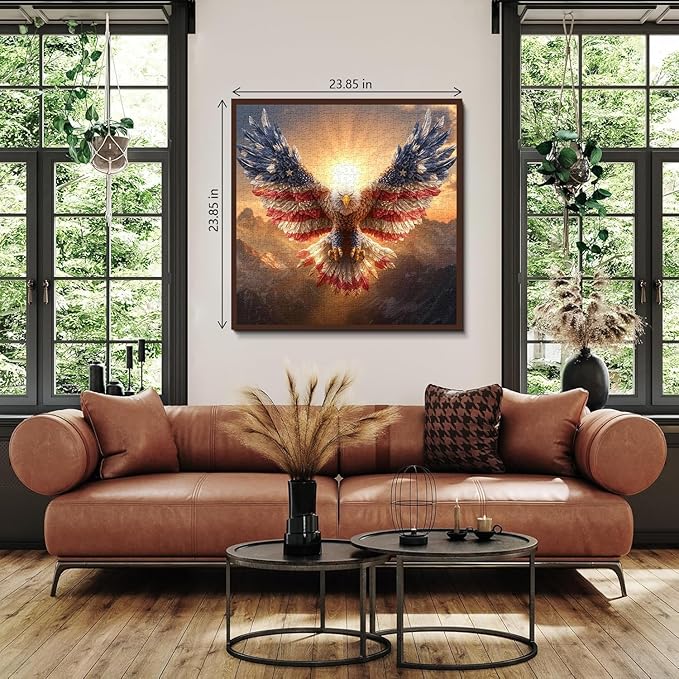 American Flag Eagle Puzzles for Adults 1000 Pieces, Nature Bird Bald Eagle Sunset Landscape Jigsaw Puzzle, Majestic Patriotic Freedom Wings Art Puzzle, Challenging United States Themed Puzzle