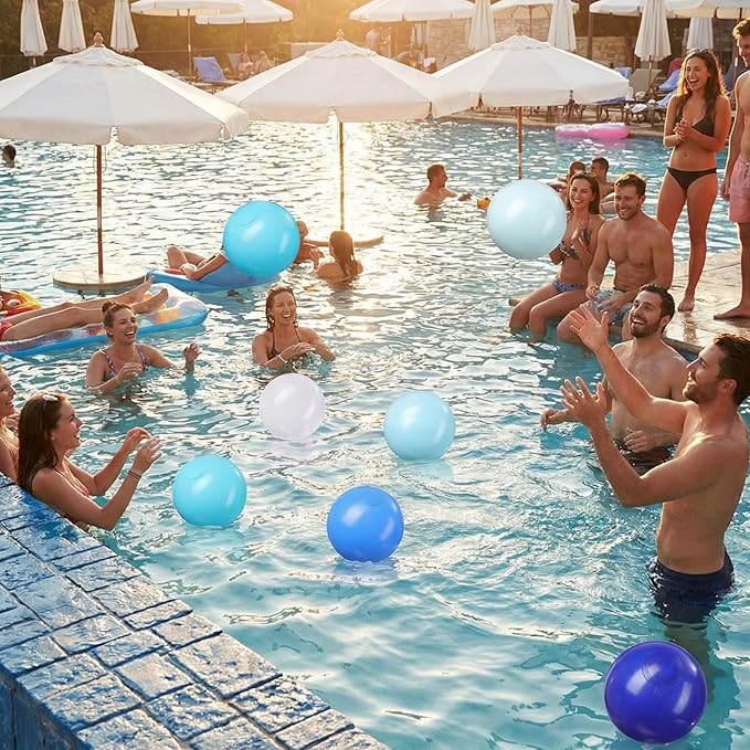 Realspring 24 Pcs Inflatable Beach Balls for Kids Bulk Pastel Solid Color Jumbo Beach Ball Swim Pool Floating Toys Baby Shower Birthday Summer Party Decor(Blue and White,10 Inch)