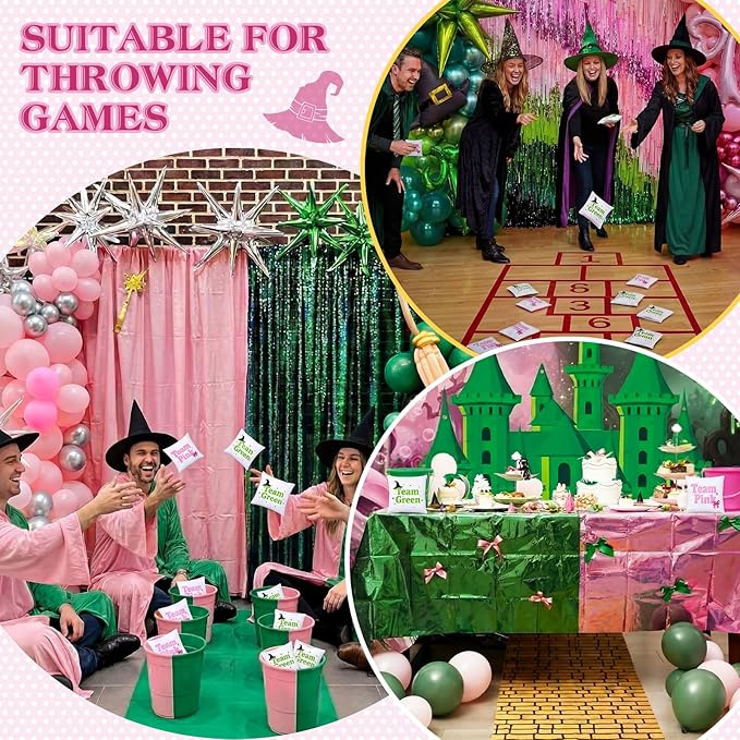 Soulchen 12 Pack Witch Bean Bags for Tossing Game Corn Hole Team Pink and Green Game Bag for Wizard Themed Birthday Party Decorations Outdoor Indoor Holiday Family Yard Hand Throwing Supplies