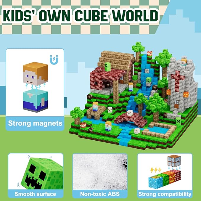 100 PCS Magnetic Blocks - Building Blocks Toy Magnetic Tiles Easter Basket Stuffers for Kids, Build World Cubes Toys Gifts for Kids Boys Girls Age 3 4 5 6 7 8-12 Year Old, Christmas Birthday Gift