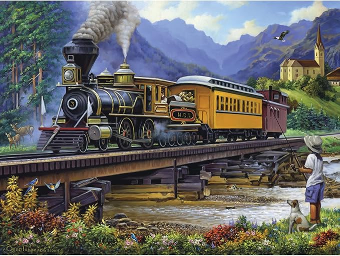 Bits and Pieces – Large 500 Piece Jigsaw Puzzle for Adults – Old Stream Train - Countryside Vintage Train Jigsaw Puzzle by Artist Oleg Gavrilov, Completed Puzzle Size: 18" x 24"