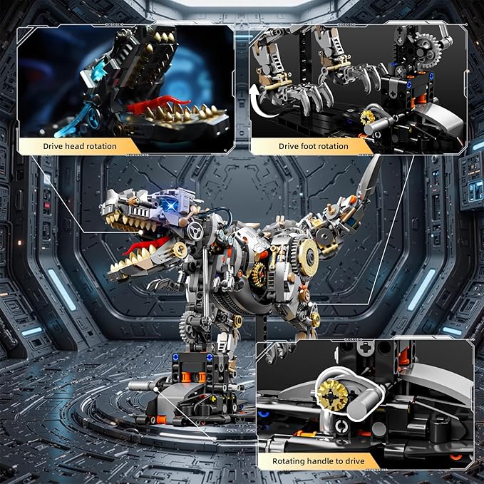 Mechanical Tyrannosaurus Building Blocks Set with LED Light & Display Stand, 1268 PCS T-Rex Dinosaur Model Kit, Home Decor & Collectible Gift for Adults, Teens.