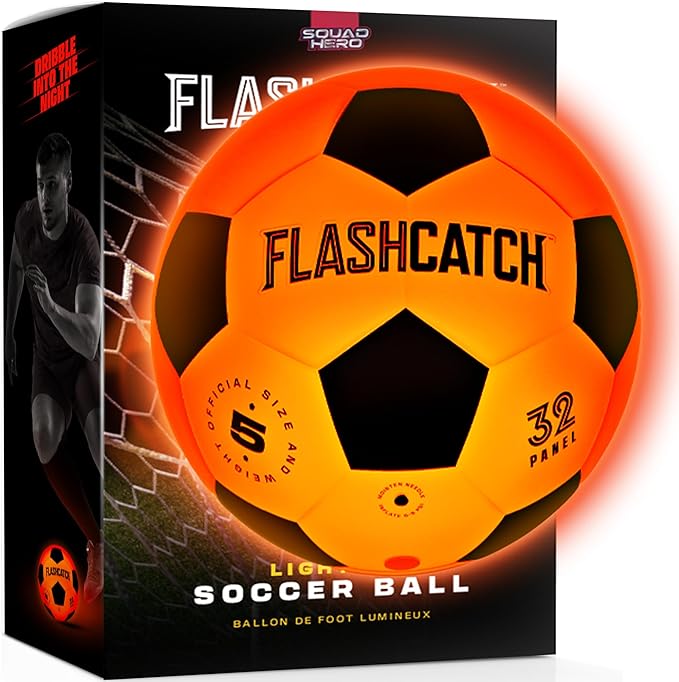 Light Up Soccer Ball - Glow in the Dark - NO 5 - Sports Gear Gifts for Boys & Girls 8-15+ Year Old - Kids, Teens Gift Birthday Ideas - Cool Boy Toys Ages 8 to 15 Glowing Night Activity