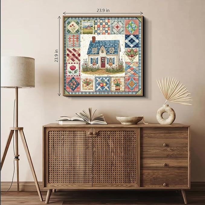 Patchwork Puzzles for Adults 1000 Pieces, PICKFORU Vintage Collage Puzzles House, Retro Spring Flower Pattern Puzzle as Wall Decor