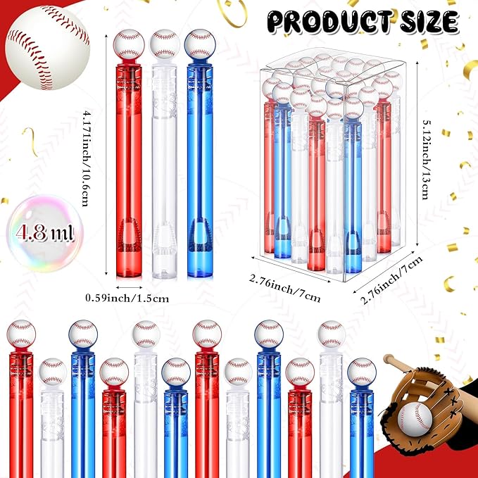 24 Pcs Mini Baseball Bubble Wands Baseball Themed Party Favors Birthday Bubble Wand Bulk for Outdoor Summer Classroom Party Supplies Kids Goodie Bags Filler