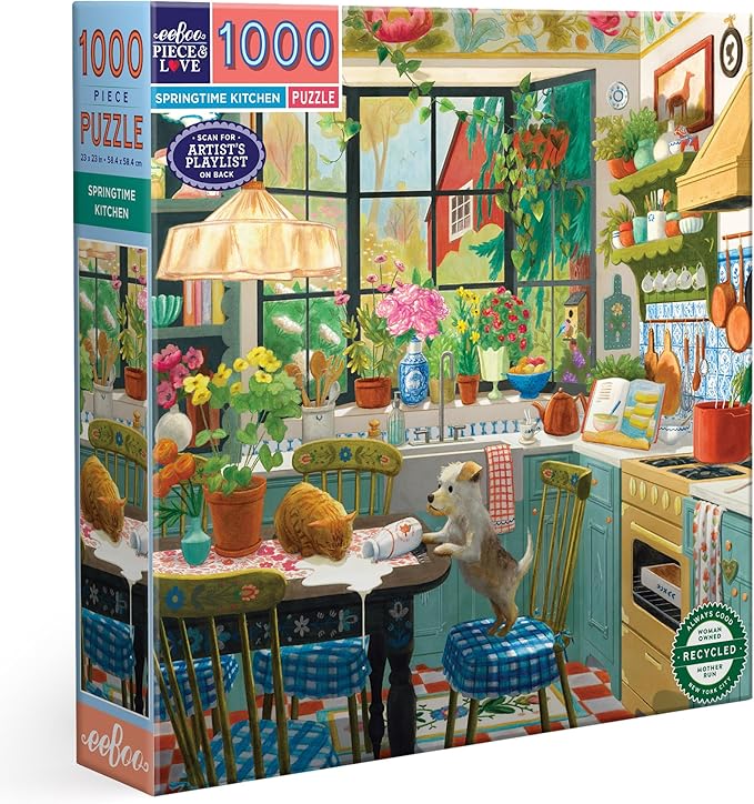 eeBoo 1000 Piece Puzzle - Springtime Kitchen Jigsaw Puzzle for Adults, Square 23" x 23" Made with Recycled Board & Vegetable-Based Ink