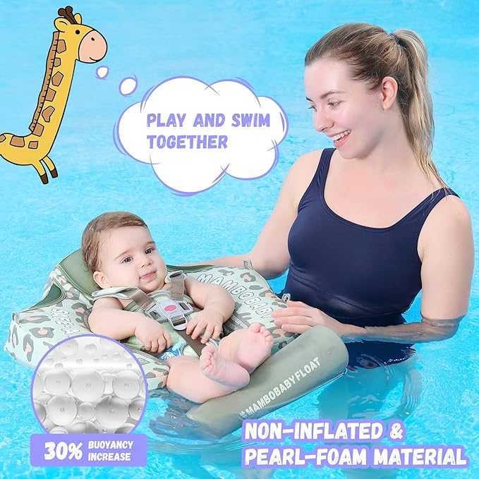 Mambobaby Baby Swim Float with Canopy Non-Inflatable Infant Pool Float with Tail 3-24 Months Avoid Flip Solid Skin-Friendly Material for Toddler Boys Girls