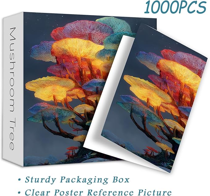 PICKFORU Gradient Mushrooms Jigsaw Puzzles 1000 Pieces for Adults, Colorful Nature Plant Puzzles, Difficult Impossible Art Puzzle