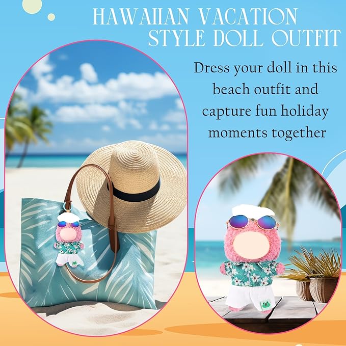 Simgoing 4 Pcs 17cm Dolls Hawaii Outfit Set Summer Floral Shirt Shorts White Vest and Mini Sunglasses Vacation Style Doll Clothes with Accessories Beach Apparel for 17cm Dolls(Gardenias Style)