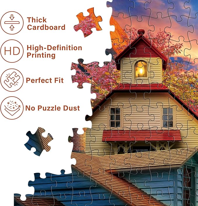 BenBen Puzzles for Adults 1000 Pieces, Sunset Lighthouse, Jigsaw Puzzles with Letters or Patterns on Back, Challenging Puzzles for Family Game Night Home Décor