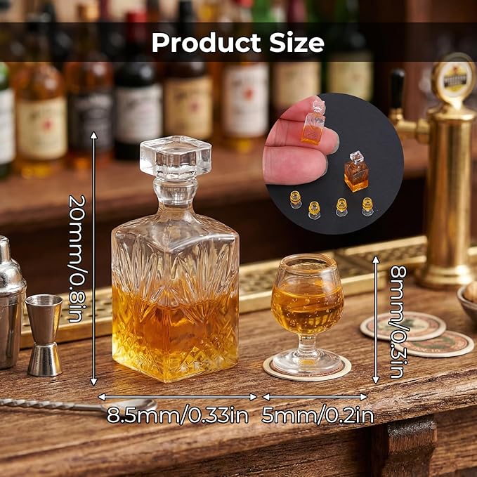 9 Pcs 1:12 Scale Bottle Dollhouse Accessories A Set of Mini Whiskey Wine Bottle Bar Model Exquisite Miniature Dollhouse Accessories Realistic Mini Whiskey Wine Decoration Doll House Decor