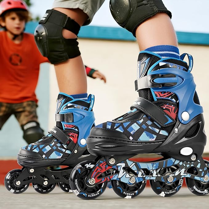 Kuxuan Boys Adjustable Inline Skates with Light up Wheels, Fun Illuminating Skates for Kids Girls Youth
