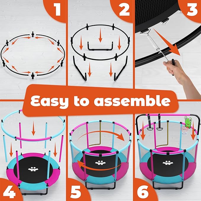 Happin® 55’’ Trampoline for Kids with Safety Enclosure, Indoor & Outdoor Toddler Trampoline, Ultra Safe Design with Multi Activity Accessories, Perfect Toddler Gift for Boys & Girls Ages 1–8