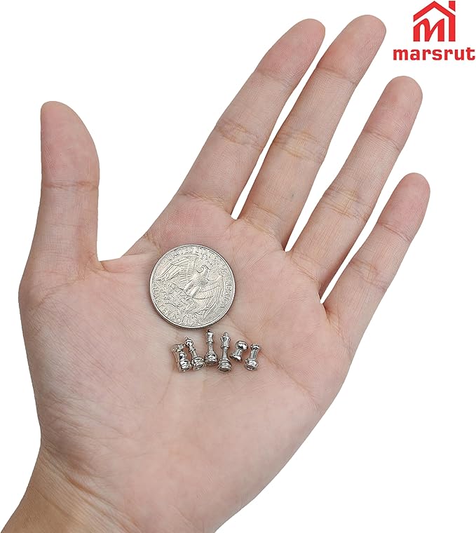 Miniature Chess Set Dollhouse Furniture 1/12 Magnetic Mini Board Games Doll House Accessories Ornament Decor for 1:12 Study Room, Living Room, Library, Table with Gold & Silver Chess Pieces Model