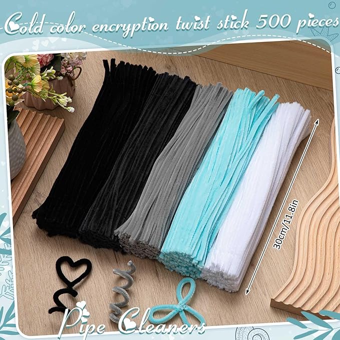 Peryiter 500 Pieces Pipe Cleaners Chenille Stems for Flowers Craft Supplies Bulk Fluffy Fuzzy Sticks for DIY Art Projects Creative Gift Wrapping Party Decorations(Dark Gothic,12 Inch)