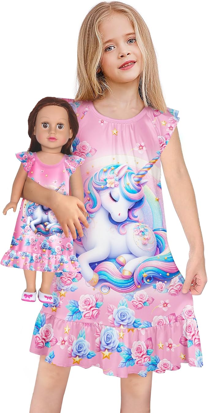 LQSZ Doll and Girl Matching Nightgown Outfit Pajamas Nightie Nightgown for Girls and Dolls Clothes