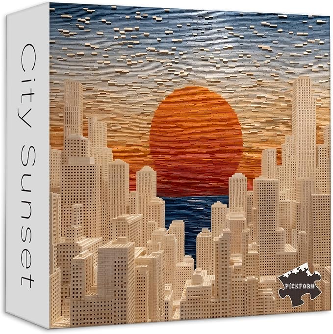 PICKFORU Gradient Sunset Puzzles for Adults 1000 Pieces, Mosaic City Jigsaw Puzzles, Unique Difficult Gradient Sky Puzzle