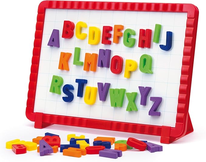 Quercetti: Magnetic Letters Starter Set - 44 Colorful Letters & Magnetic Grid Board, ABC & Spelling, First Words Learning Toy, Preschool Play, Kids 4+