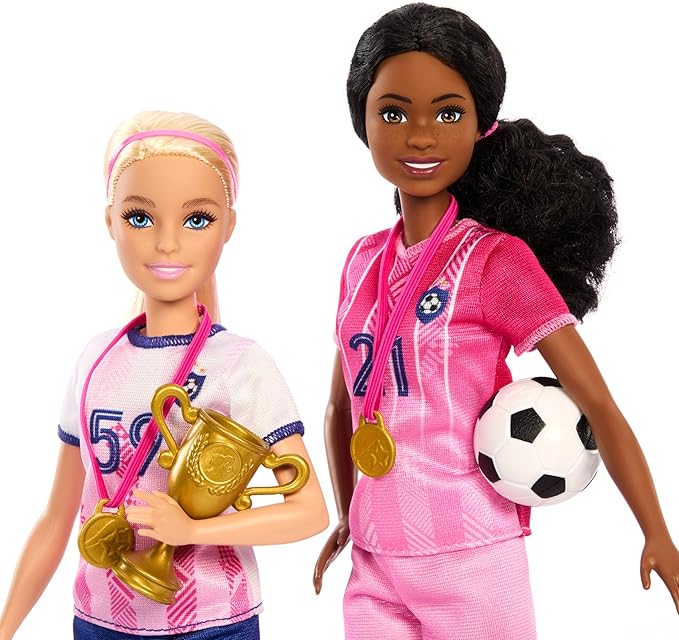 Barbie Careers Dolls & 15 Accessories, Soccer Player Playset Brooklyn” & Blonde Petite Player Dolls, 2 Nets, 2 Balls & More