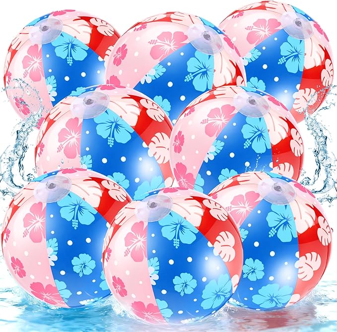 8 Pack Blue and Pink Cartoon Themed Beach Ball 7.87 Bulk for Summer Pool and Beach Game Gifts Birthday Party Supplies Decorations Favor