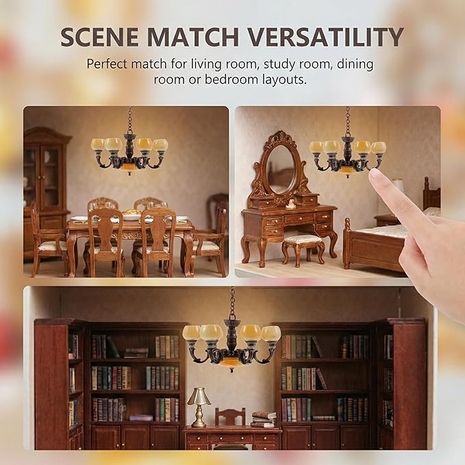 Garneck Dollhouse Chandelier Lights: 1/12 Scale Miniature Ceiling Lamp Vintage Mini Pendant Light Furniture Decor Gift for Kids Girls DIY Lovers Doll House Decoration Accessories